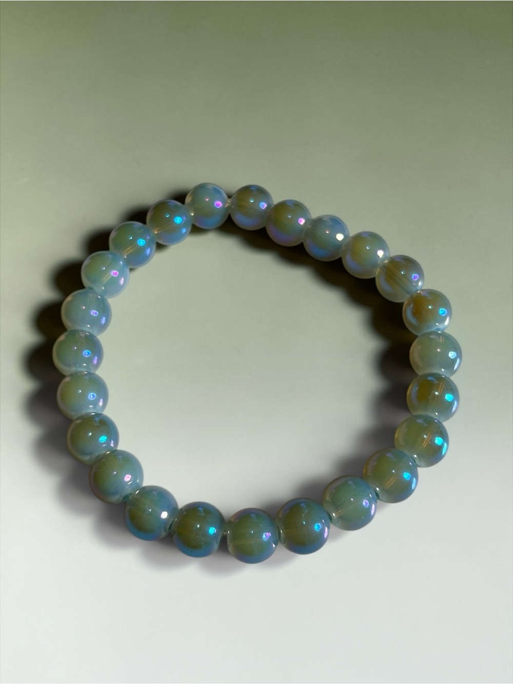 🍭5 for $20🍭 Teal Blue Iridescent Glass Beaded Stretch Bracelet CC X